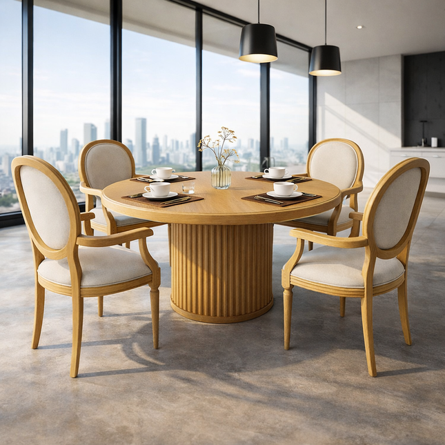 Bellewood French Round Dining Table – Custom Solid Wood Dining Table for Formal Dining Room