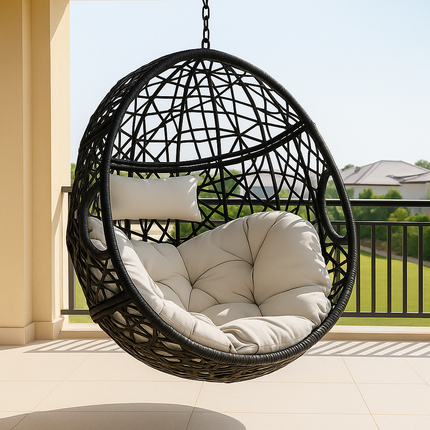 DunePod Wabi-Sabi Japandi Cocoon Swing Chair – Organic Weave Comfort for Balcony, Garden & Living Room