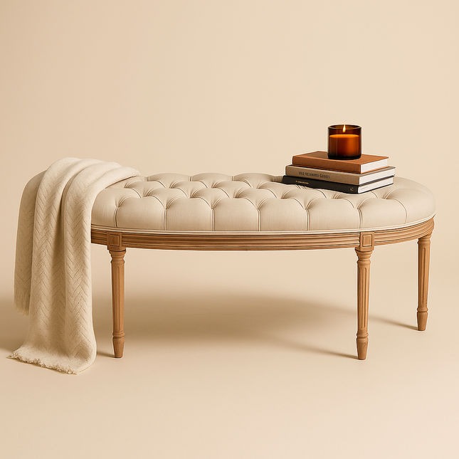 Bellevue Curve – Vintage French Half-Moon Tufted Bench | Elegant End-of-Bed or Entryway Accent for Classic and Contemporary Interiors - Uber Decor