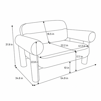 Metz Contemporary Accent Sofa with Cylindrical Armrests Customisable Designer Lounge Couch for Artistic Modern Interiors