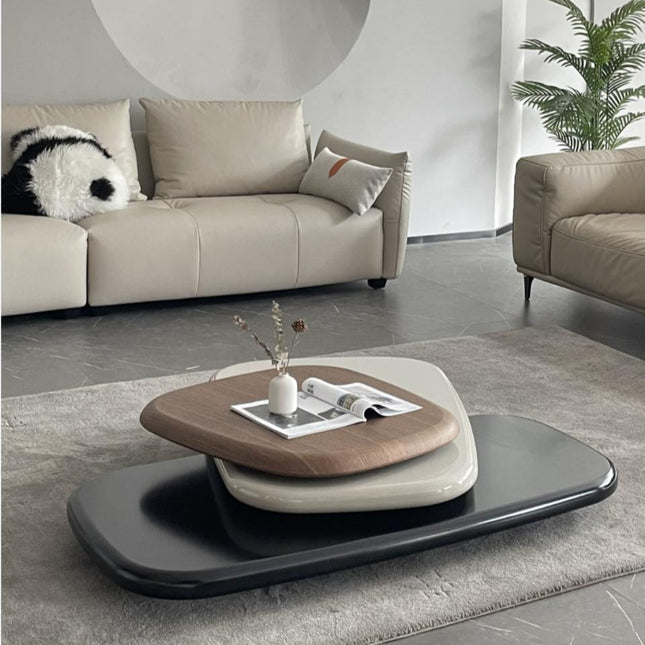 Missouri Layered Mid Century Modern Coffee Table with Organic Three Tier Sculptural Wood and Lacquered Surfaces - Uber Decor