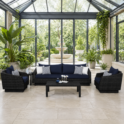 Leafelle Wicker Outdoor Seating Set – Sofa & Chair with Twin Tables for Poolside Patio & Terrace | Uber Decor