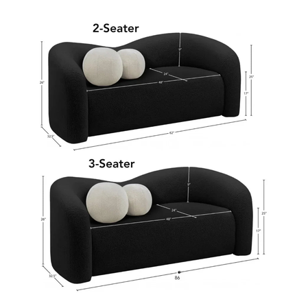 Nuvira 62" Wabi-Sabi Sculptural Curved Loveseat – Japandi Organic 2-Seater Sofa for Living Room
