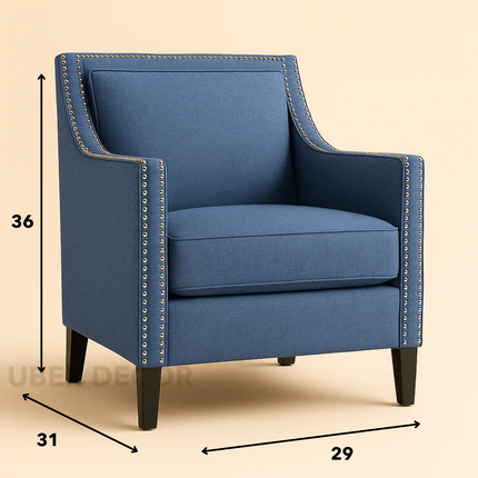 Rhesia- Traditional Style Square Shaped Embellished Upholstered Armchair for Living Room or Study - Uber Decor