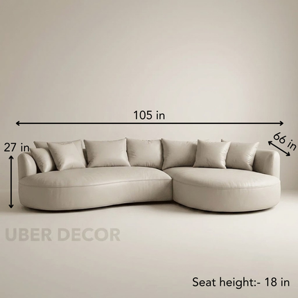 Boucle Breeze 105 in Curved Sofa – In Stock Faux Leather Luxury Couch