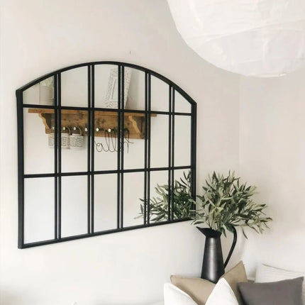 LusterArc- Arched Top Wide Metal Framed Window Style Mirror for Console or Dining Table Wall - Uber Decor