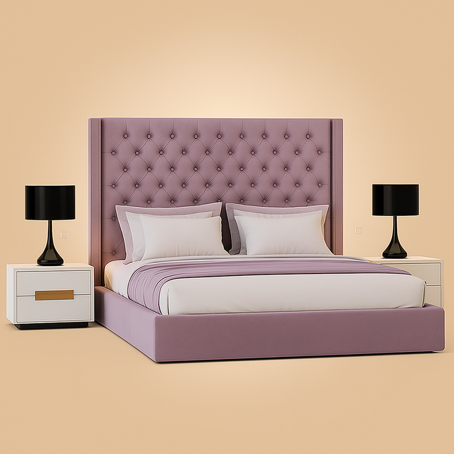 Rest Royale Tufted Wingback Bed – Classic Glamour Bedroom Essential - Uber Decor