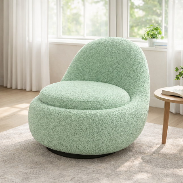 Alyra- Round Laid Back Upholstered Swivel Accent Lounge Chair for Office or Home