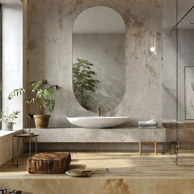 Ovia Frameless Pill Shaped Wall Mirror for Bathroom and Vanity - Uber Decor
