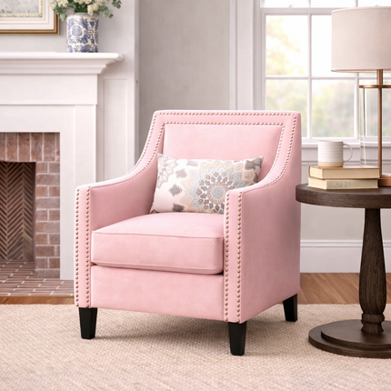 Rhesia- Traditional Style Square Shaped Embellished Upholstered Armchair for Living Room or Study