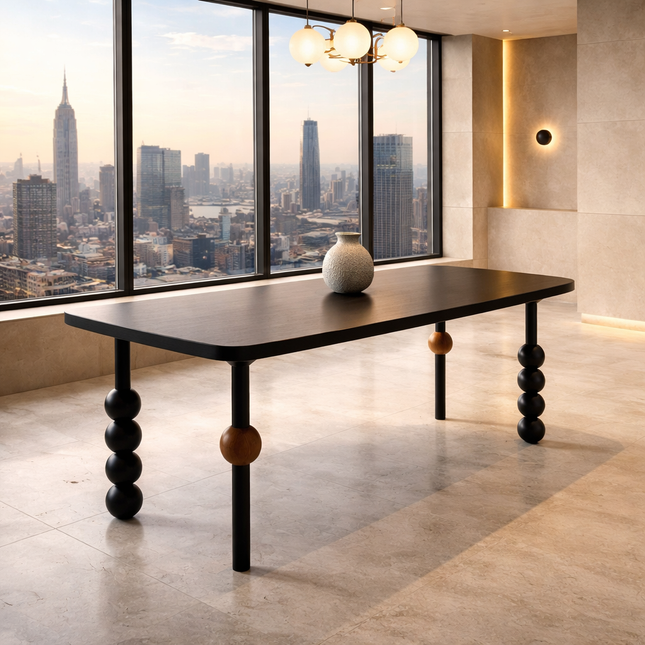 Eclat Noir Rectangular Dining Table Contemporary Artistic Design Wooden Accented Sculptural Legs Ideal for Dining Room
