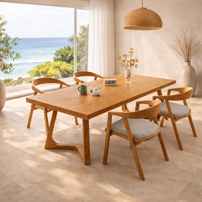 Elmoria Solid Wood Dining Table Scandinavian Modern Rectangular Minimalist Dining Table for Dining Room