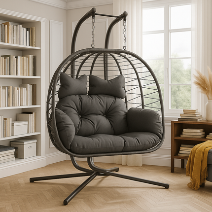 OceanBud Wabi-Sabi Cocoon Swing Chair – Japandi Breezy Organic Outdoor & Balcony Swing Chair