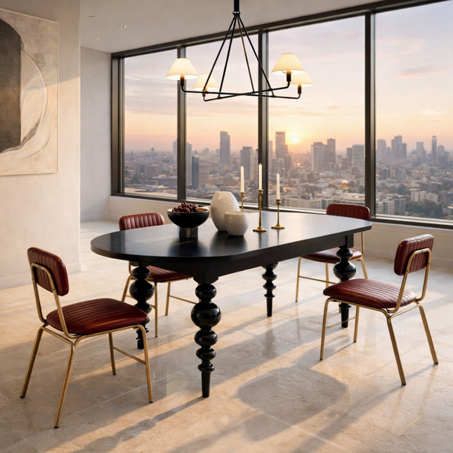 Ebon Nest Oval Dining Table Classic Contemporary Design with Turned Wooden Legs for Dining Room