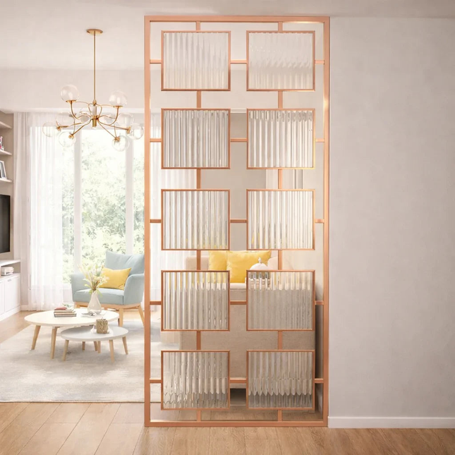 RINZO Glass And Stainless Steel Room Divider Glass Partition For Dining Area Living Room And Open Interiors
