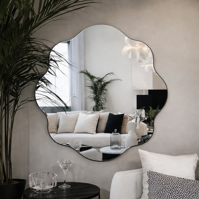 Nira Wave Frameless Wavy Round Wall Mirror Handmade Decorative - Uber Decor