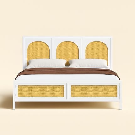 TeakTide Arched Rattan Panel Customisable Bed for Modern Boho Bedrooms - Uber Decor
