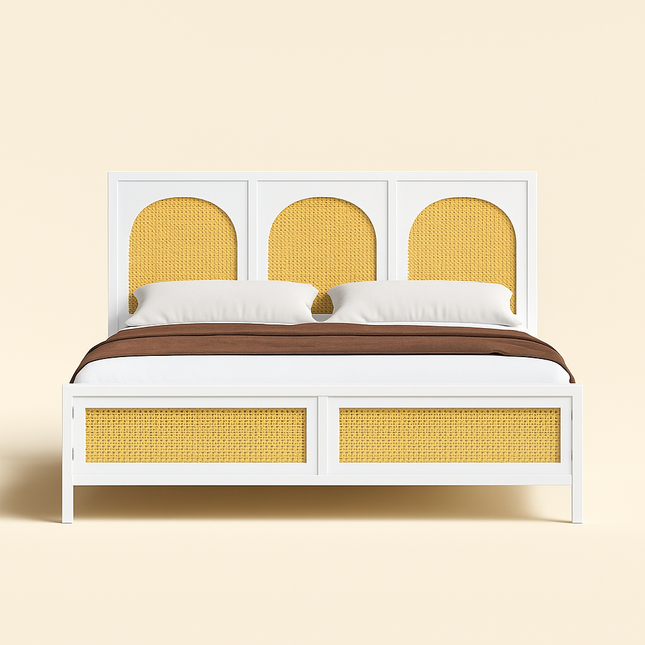 TeakTide Arched Rattan Panel Customisable Bed for Modern Boho Bedrooms - Uber Decor