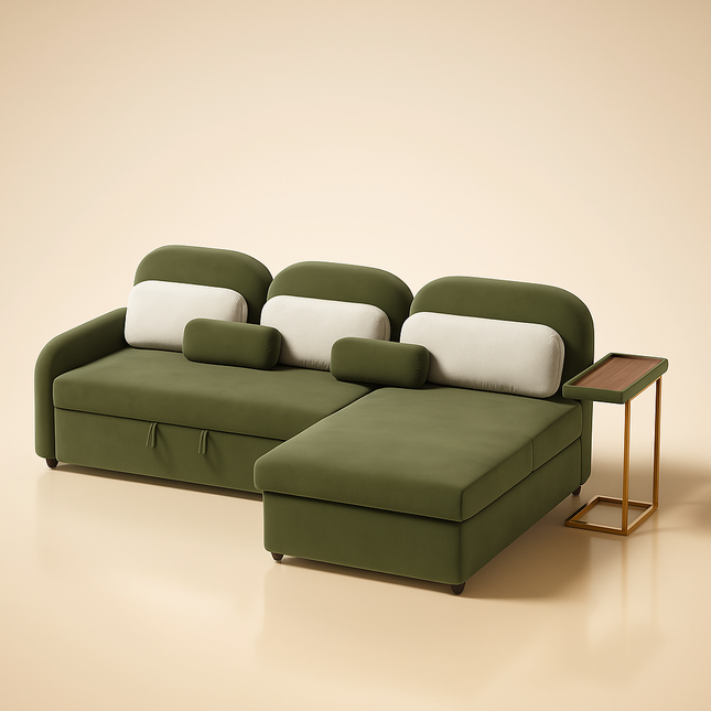 MONZA- Modern L Shaped Convertible Sofa Bed with Storage and Side Table for Living Room