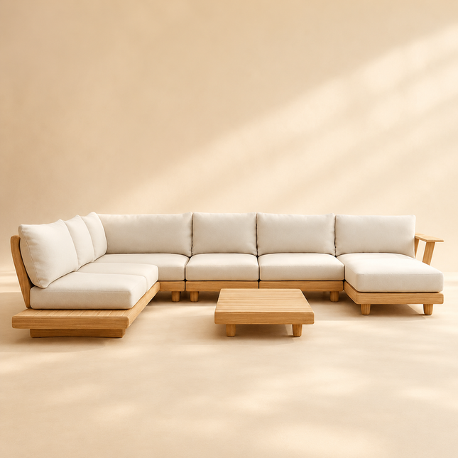 Nairobi Sectional Sofa with Chaise Modern Japandi Solid Wood Frame Sofa