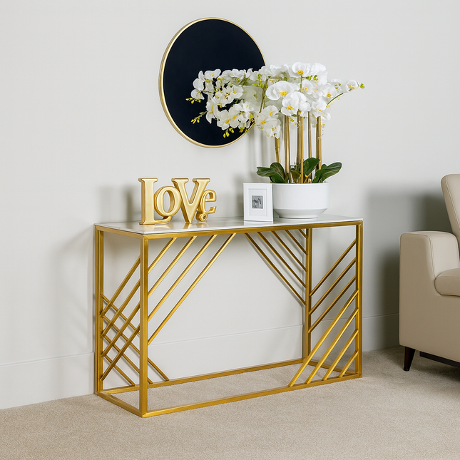 Virella Strata Display Table – Customizable Marble Top for Hallway & Living Spaces - Uber Decor