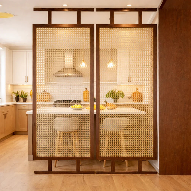 NATRA Handcrafted Wooden Rattan Room Divider with Sliding Panel Design for Living Rooms, Bedrooms & Custom Interior Spaces