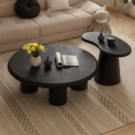 Tisza Cream Cloud Coffee Table Set Round MDF Tops Soft Edges Nesting Design Minimalist Accent for Small Apartments and Modern Living Rooms - Uber Decor