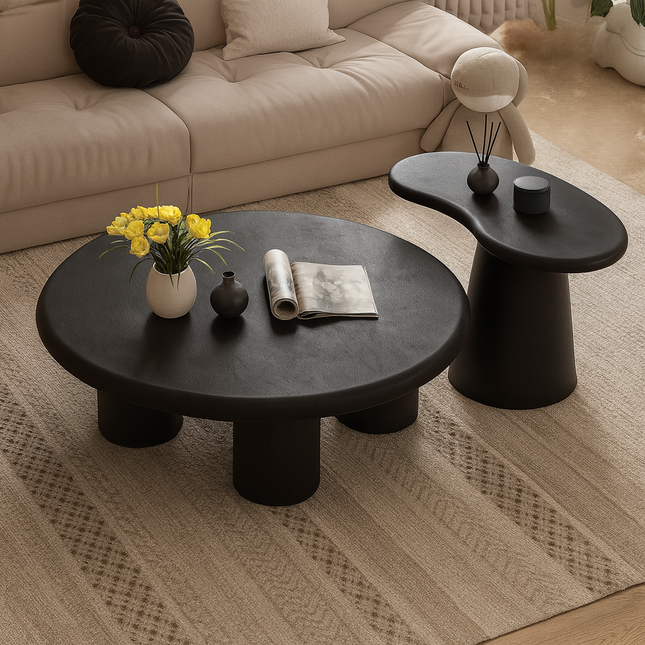 Tisza Cream Cloud Coffee Table Set Round MDF Tops Soft Edges Nesting Design Minimalist Accent for Small Apartments and Modern Living Rooms - Uber Decor