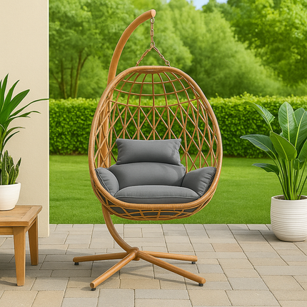 BirchBud Wabi-Sabi Cocoon Swing Chair – Japandi Boho Natural Outdoor & Balcony Swing Chair