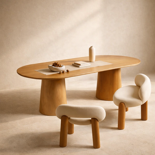 Orla Haven Oval Dining Table Japandi Scandinavian Design Premium Finish Sculptural Pedestal Base Ideal for Dining Room