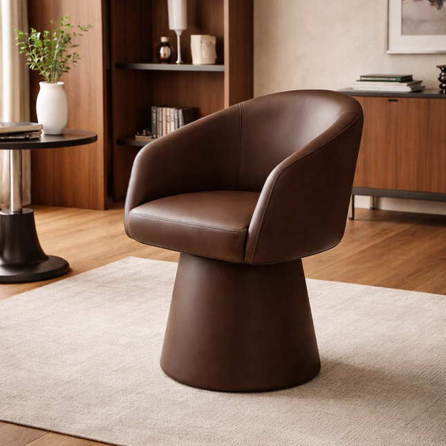 Lumi Modern Barrel Chair with Curved Silhouette and Sculptural Base Ideal for Living Room Lounge or Dining Spaces