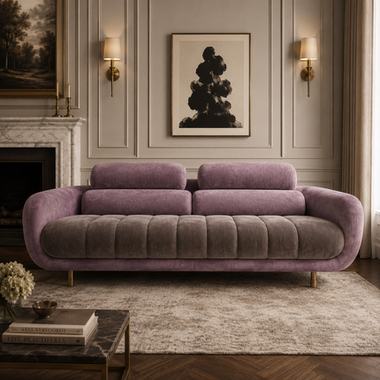 Milan Luxury Modern Sofa Dual Tone Channel Tufted Designer Couch with Curved Armrests Customisable Living Room Sofa