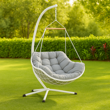 PineLoop Wabi-Sabi Cocoon Swing Chair – Japandi Scandinavian Boho Balcony & Garden Swing Chair
