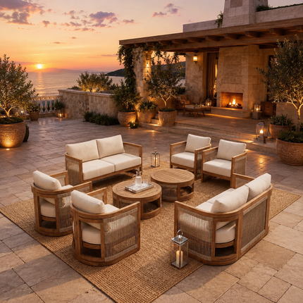 Sundrift Haven Teak Wood & Rope Outdoor Sofa Set, Japandi Patio Conversation Set for Garden, Terrace, Porch, Poolside & Lawn