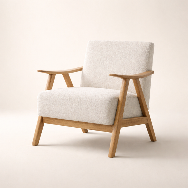 Zephra Accent Chair- Retro Vintage Upholstered Laid Back Armchair with Wooden Arms and Legs