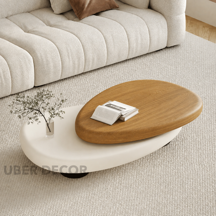 Songhua Wabi-Sabi Contemporary Japandi Coffee Table – Organic Two-Tone Sculptural Solid Wood Top for Living Room