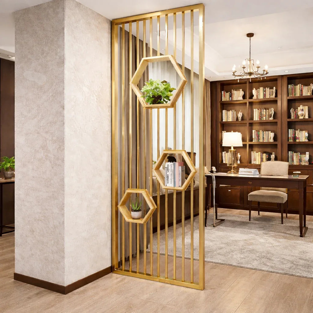 HEXORA Stainless Steel Room Divider For Living Room Bedroom Dining Area Home Office Modern Metal Room Partition With Shelves