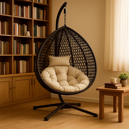 LeafShell Wabi-Sabi Cocoon Swing Chair – Japandi Mid-Century Organic Outdoor & Living Room Swing Chair