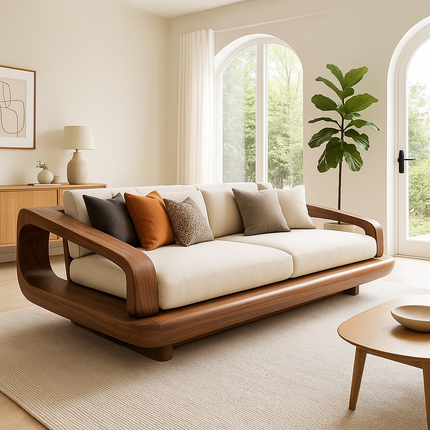 Toronto Luxury Wooden Sofa Sculptural Modern Couch for Living Room