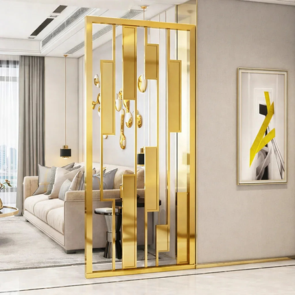 OBLIX Stainless Steel Graphic Room Divider With Sculptural Panel Design For Living Room Bedroom And Transitional Interior Spaces