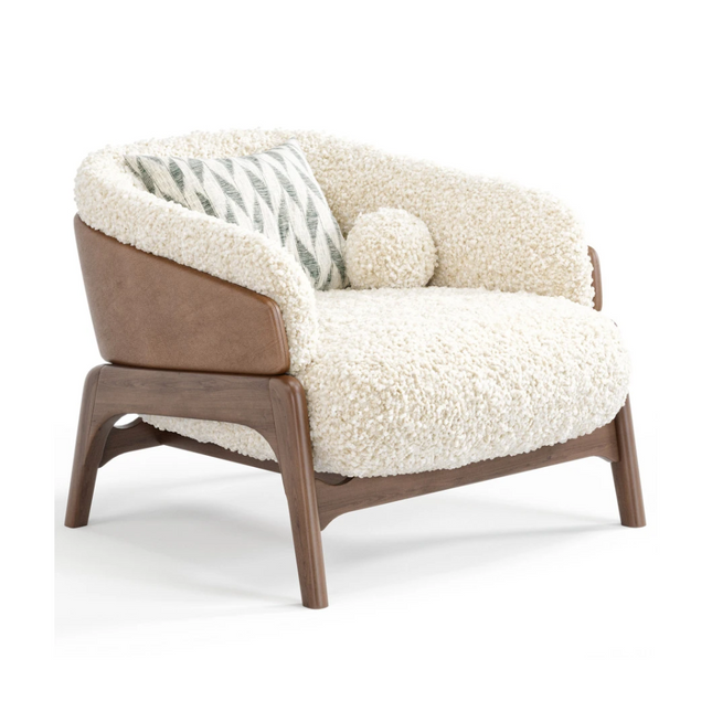 Lotus Nest Accent Chair Japandi Minimalist Scandinavian Solid Wood Legs Fixed Base Living Room Chair and Bedroom Chair - Uber Decor