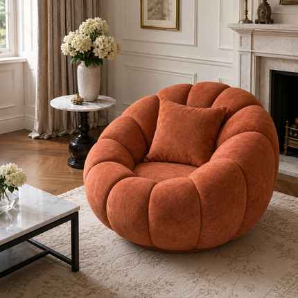 Pumpkin 2 Seater Modern Sofa, Luxury Sculptural Couch for Living Room or Lounge Area Ready to Dispatch Statement Sofa
