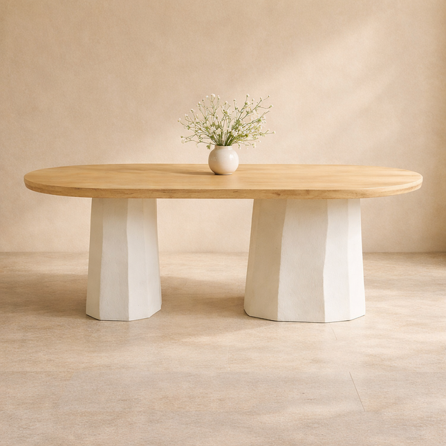 Arluna Oval Dining Table Scandinavian Japandi Mid Century Modern Design Natural Wood Top Sculptural Pedestal Base Dining Table for Dining Room