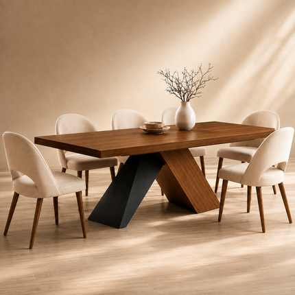 Marvello Solid Wood Dining Table Modern Contemporary Design with Sculptural Wooden Base for Formal Dining Room