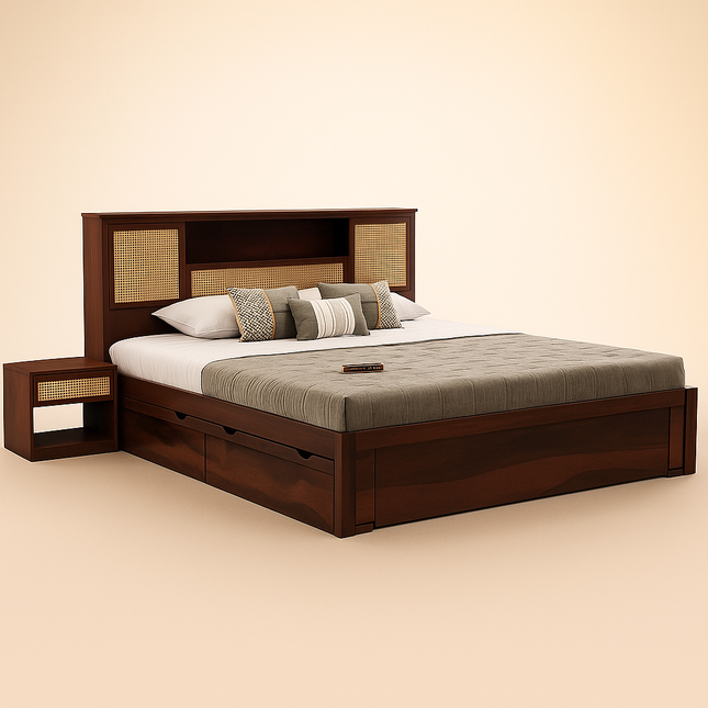 CaneHaven Japandi Rattan Panel Platform Bed for Modern Indian Homes - Uber Decor