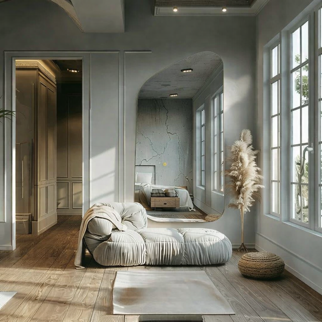 Lunara Frameless Asymmetrical Full Length Floor Mirror - Uber Decor