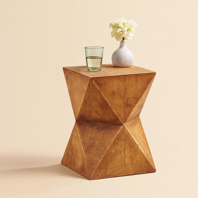 Atlas Sculpt End Table – Geometric Wooden Accent Table for Living Room, Bedroom & Lounge Corner | Mid-Century Modern Brutalist Inspired - Uber Decor