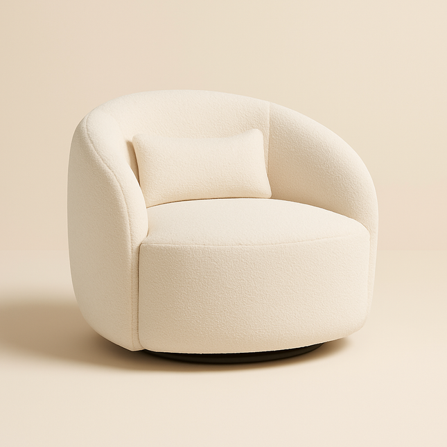 Ariva Accent Chair- Large Wide Comfy Boucle Upholstered 360 Revolving Swivel Armchair for Any Room Size - Uber Decor