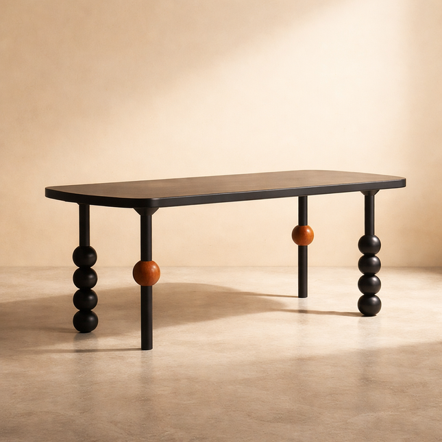 Eclat Noir Rectangular Dining Table Contemporary Artistic Design Wooden Accented Sculptural Legs Ideal for Dining Room