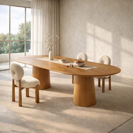 Orla Haven Oval Dining Table Japandi Scandinavian Design Premium Finish Sculptural Pedestal Base Ideal for Dining Room